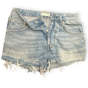 WE THE FREE BY FREE PEOPLE Women’s Blue High Rise Distressed Cutoff Denim Shorts